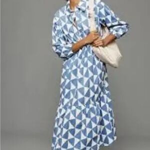 Maeve by Anthropologie Geometric Blue and White Women's Dress